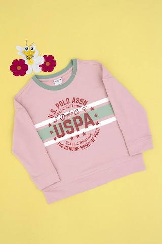 U.S. Polo Assn. Kız Çocuk Pembe Bisiklet Yaka Sweatshirt 50298163-VR041
