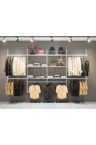 Mağaza Raf Sistemi, Askılık Sistemi, Butik, Mağaza Stand-245x200. Beyaz