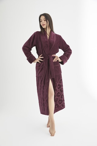 Şalyaka Jakarlı %100 Cotton Bayan Bornozu Bordo