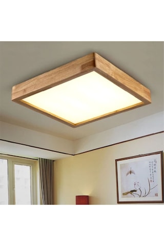Dekor Olsun 60X60 Cm Ahşap Çerçeve Tavan Led Aydınlatma Avize