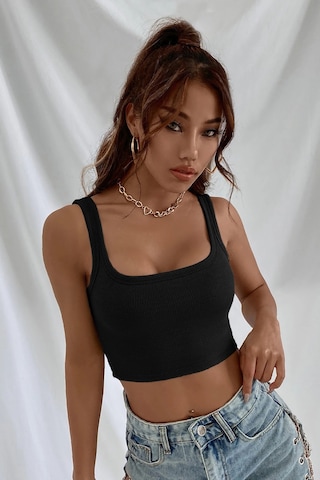 Kapsulavm Kadın Siyah Kalın Askılı Crop Top Büstiyer