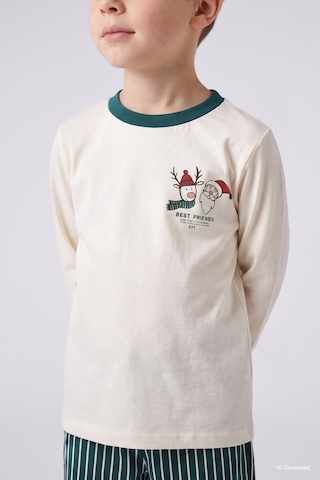 Defacto %100 Pamuk Baskılı Uzun Kollu Üst Çizgili Alt Flanel 2li Dokuma Pijama Takımı Erkek Bebek I3389a526wner118 Ekru-er118