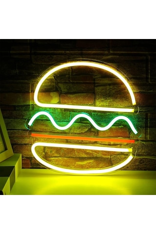 Soulader Hamburger Şeklinde Neon Işık Dekor Çocuk Odası Genç Odası Duvar Aydınlatması Beyaz