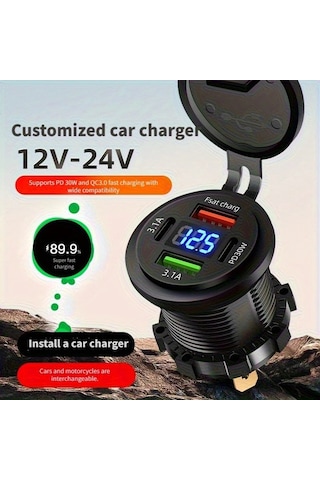 Challenger Temel Siyah 120w Super Hizli Sarj 2usb 2pd Voltaj Ekranli Araba Gemi Motosiklet Sarj Cihazi
