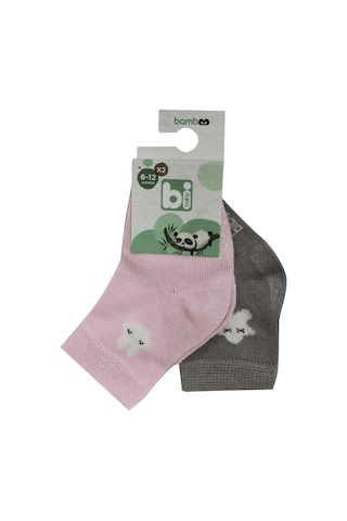 Bibaby Desenli Bamboo 2Li Çorap 68384 Pembe Gri Pembe - Gri