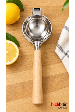 Bymyhand Paslanmaz Çelik Kaplama Ahşap Saplı Limon Sıkacağı Narenciye Sıkacağı Büyük Boy Çok Renkli