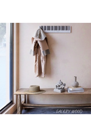 Dekoratif Piyano Elbise Askılığı 15x75 Cm 21 Tuşlu Ahşap Askılık Beyaz - Siyah