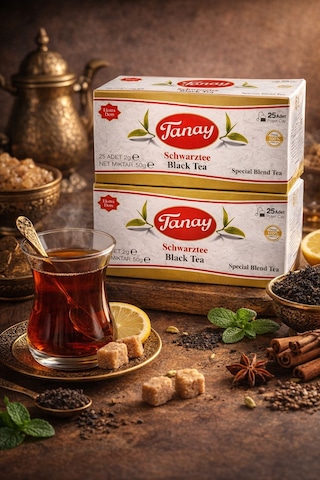 Tanay Süzen Bardak Poşet 2gr X 25 Li Sallama Siyah Çay 100% İthal Black Teabag X 2 Adet
