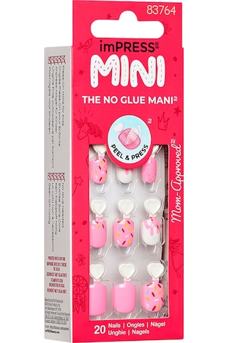 Mini Kendinden Yapışkanlı Çocuk Takma Tırnağı Pembe Desenli