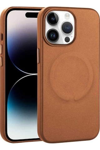 Apple Uyumlu iPhone 14 Pro Kılıf Pu Deri M-safe Wireless Şarj Özellikli Zore Derix Kapak Kahverengi