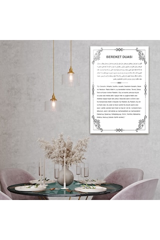 Cam Tablo | Dini İslami Tablo|Bereket Duası-Beyaz Fon|40cm x 60cm