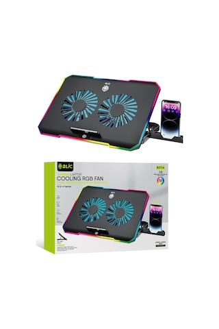 Gri Antresit Rgb 2 Fanlı 9-17" Inç 1.200rpm Telefon Tutacaklı Notebook Dizüstü Soğutucu Stand S-04