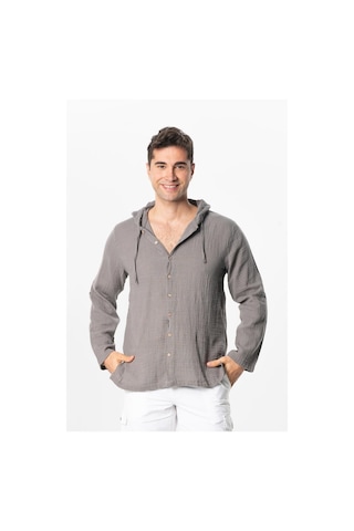 Uzun Kol Erkek Kapüşonlu Yazlık Müslin Sweatshirt Gri Gri-gri Gri