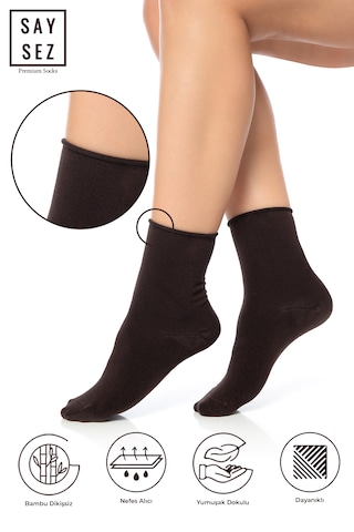Bambu Kadın Lastiksiz Kahverenk Soket Dikişsiz Premium Çorap 3'lü Kahverengi
