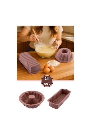 Silicolife 2 Li Silikon Kek Kalıbı Seti, Baton Kek Kalıbı Ve Burgu Kek Kalıbı Seti Yerli Üretim Kahve Kahve