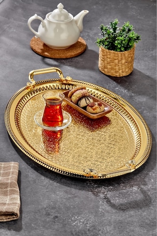 Cooker Özel Seri Oval Model Lüx Paslanmaz Çelik Sunum Tepsisi 34 X 48 Cm Altın