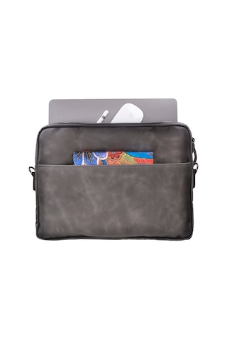 Bloomsleeve Leeds 16" Ash Gray Hakiki Deri Laptop & Tablet Kılıfı Gri