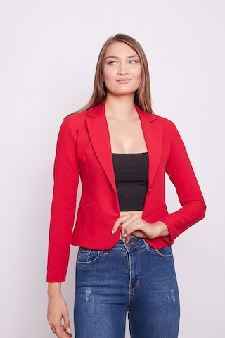 Yakalı Flato Cepli Uzun Kol Pamuklu Kumaş Kısa Blazer Ofis Ceket -kırmızı Kırmızı