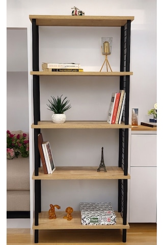 Kitap Yuvası 5 Raflı Geniş Kitaplık Ayakkabılık Banyo Düzenleyici Klasörlük Dekoratif Mutfak Rafı Safir Meşe