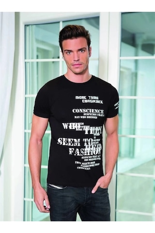 Alfa Aksesuar 03 Berrak Erkek Yazı Baskılı T-shirt 1046 Beyaz L siyah