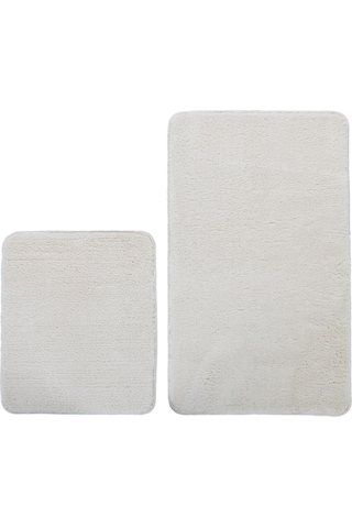 2'li Peluş Banyo Paspası Takımı Yumuşak Kaymaz Tabanlı Klozet Takımı 60x50 - 60x100 Krem - Koyu Gri