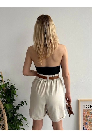 Kazax Gabardin Kumaş Şort Bej