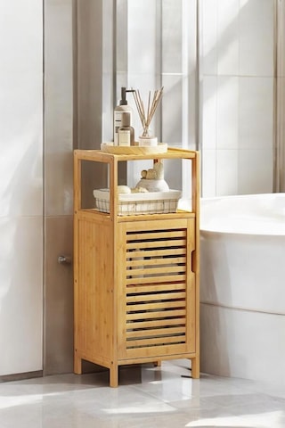 Digithome Bambu Tek Kapaklı 2 Raflı Çok Amaçlı Banyo Düzenleyici Organizer Dik Dolap Jw-23090 Kahverengi