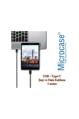 Microcase Type-C Usb Şarj Ve Data Kablosu - 3 Metre Siyah