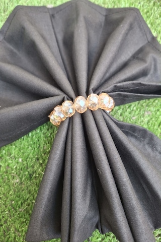 6 Adet Krem Kristal Top Boncuklu Peçete Yüzüğü - Peçete Halkası Krem