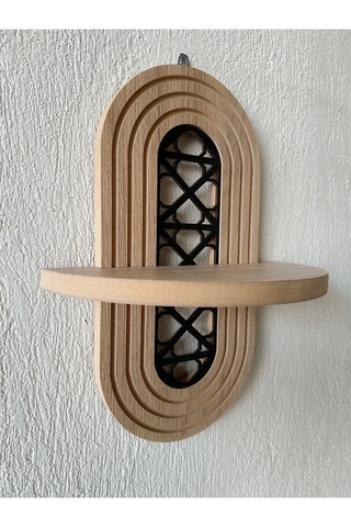 Ahşap Mdf Ortası Desenli Duvar Rafı - Köşeli Desen