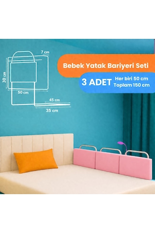 Yatella Yeni Nesil Yatak Bariyeri 50 X 30 Cm Pembe 3 Adet - Telalı