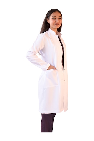 Vayteks Hakim Yaka Uzun Boy Kadın Doktor Öğretmen Laboratuvar Önlüğü Beyaz