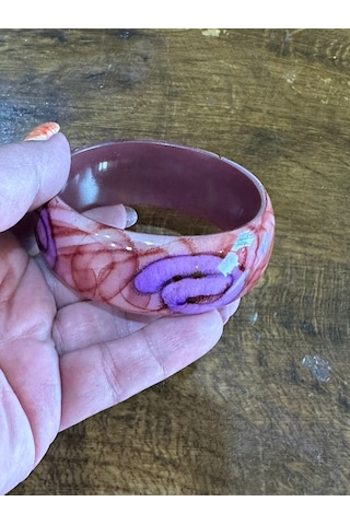 Kemik Renkli Desenli Kadın Hint Bileziği Çap 7 Cm Çok Renkli