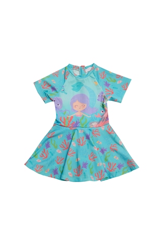 Uv Korumalı Kısa Kollu Şortlu Elbise Mayo Kız Çocuk Yüzücü Mayo 5229 Mint Mint