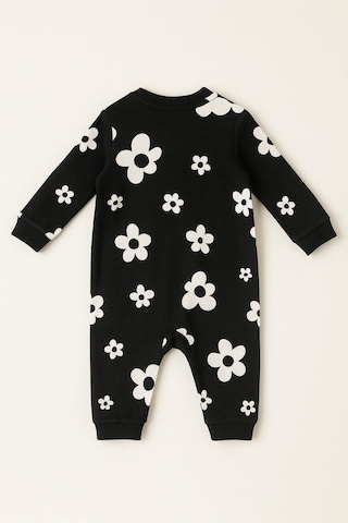 Unisex Bebek Papatya Desenli Pamuklu Siyah Tulum Siyah