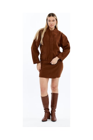 Selectmoda Kadın Süet Beli Lastikli Astarlı Mont Kahverengi
