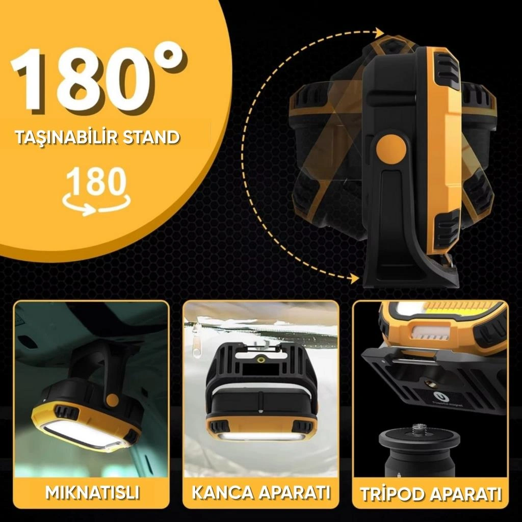 Şarj Edilebilir Çalışma Lambası - Wison - Çok Fonksiyonlu - Mıknatıs & Kancalı Açık Gri