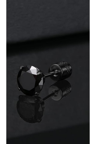 Siyah Crystal Döner Kilit Küpe - 1 Adet Siyah