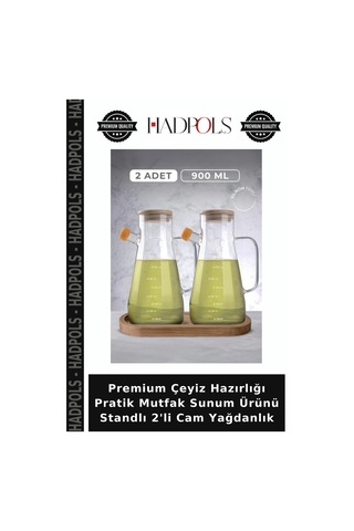 Premium Çeyiz Hazırlığı Pratik Mutfak Sunum Ürünü Standlı 2'li Cam Yağdanlık Şeffaf