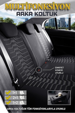 Volkswagen Taigo Uyumlu Lüx Deri Detaylı Oto Koltuk Kılıfı Ön Arka Takım Platınum Siyah Beyaz