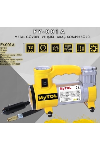 Mytol Fy-001 A Mini Metal Gövdeli Hava Kompresörü Lastik Şişirme