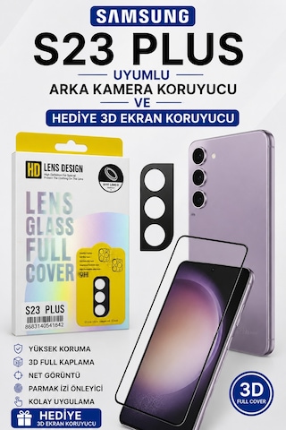 Samsung S23 Plus Uyumlu Arka Kamera Koruyucu+ Full Ekran Koruyucu Si Yah