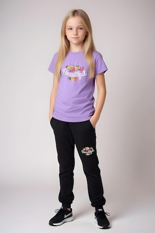 Beautiful Baskılı Kız Çocuk Tişört Ve Eşofman Alt-üst Takım Lila