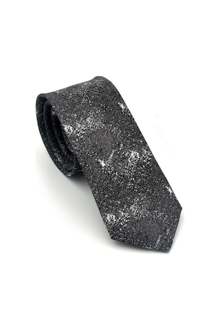 Gaffy Gri Desenli Füme Dokuma Kumaş Mendilli Slim Fit Kravat // Sdk-2613-3 Gri