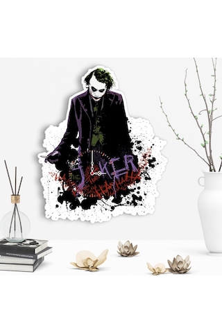 Dekoratif Joker Tasarımlı Ahşap Duvar Saati - 3 Çok Renkli