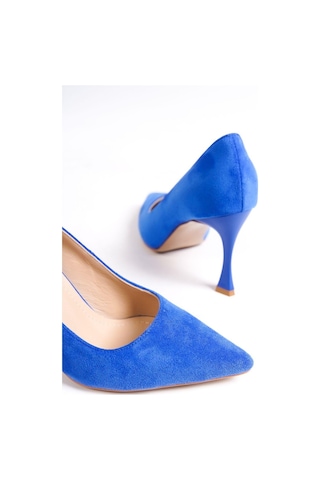 Mubiano Hakiki Deri Mb970-m Kadın İnce 9 Cm Topuklu Mavi Süet Stiletto & Topuklu Ayakkabı Mavi