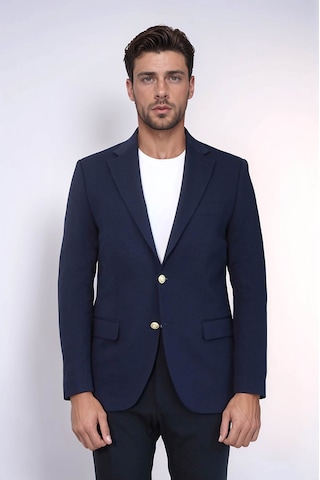 Lacivert Kendinden Desenli Örme Altın Renk Metal Düğmeli Slim Fit Erkek Blazer Ceket - Wessi Navy Blue