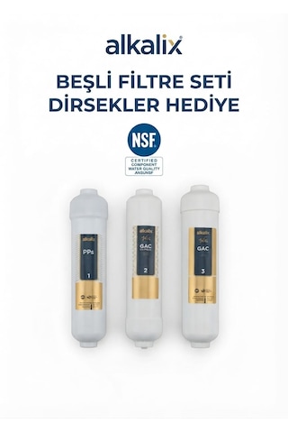 Alkalix 5'li Su Arıtma Filtre Seti Universal - Tüm Tezgah Altı Cihazlarla Uyumlu - Bağlantı Dirsekleri Membran Dahil -