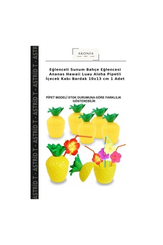 Eğlenceli Sunum Bahçe Eğlencesi Ananas Hawaii Luau Aloha Pipetli İçecek Kabı Bardak 10x13 Cm 1 Adet Çok Renkli