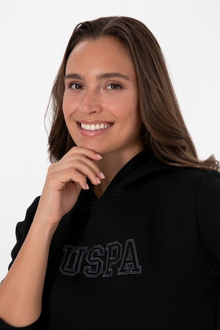 U.S. Polo Assn. Kadın Siyah Şardonlu Kapüşonlu Basic Sweatshirt 50313566-VR046